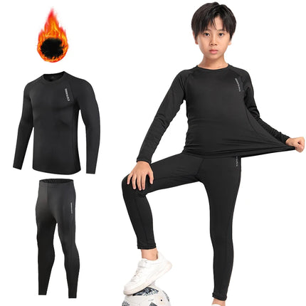 Children Kids Thermal Sport Sweatshirt Compression Base Layer Pants Tight Leggings Teens Boys Soccer Exercise Training Trousers