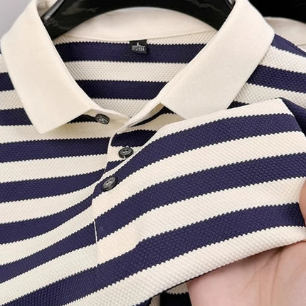 Summer Men's Short Sleeve Striped Polo Shirts Korean Fashion Casual Lapel Tee Shirt Man 2025 Golf Wear New Youth Polos Homme