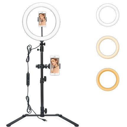 Ring Light Desktop Stand Phone Holder,3000K-6000K 12" LED Dimmable Selfie USB Powered Conference Light for Vlogs,YouTube リングライト
