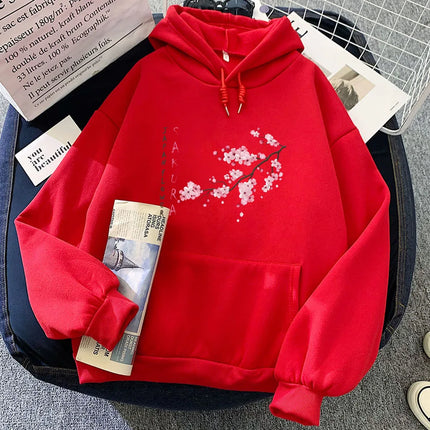 Japanese Blossom Sakura Printing Hoodies Female Casual Long Sleeve Sweatshirt with Pocket Women/Men Winter Comfortable Pullovers