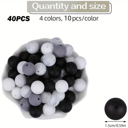 40/80PCS 15mm silicone bead combination set, perfect for DIY handmade crafts such as keychains, necklaces, bracelets, etc.
