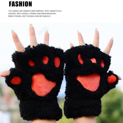 Lovely Plush Cat Claw Paw Gloves Plush Mittens Warm Soft Plush Short Fingerless Fluffy Bear Gloves Costume Half Finger Gloves
