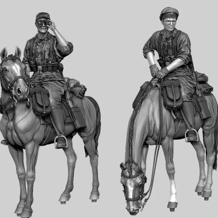 1/35 Scale Resin Figure Assembled Model Kit European Cavalry 2 Man and Horse Miniature Diorama Toy Unassembled and Unpainted