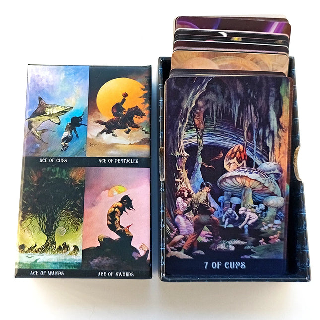 12*7cm Frazetta Fantasy Tarot in Rigid Box 80 Pcs Cards Dedicated To Frank Frazetta Printed on 350GSM Double-embossed Cardstock