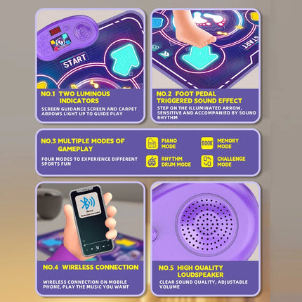 90x90cm Kids Electronic Dance Mat Dancing Blanket with Light&Bluetooth Kids Floor Music Blanket Educational Toys Xmas Gifts