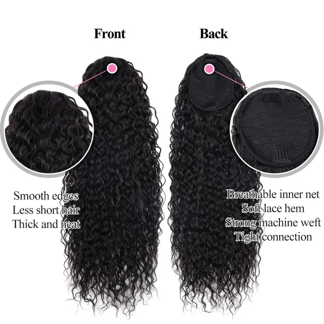 Deep Wave Drawstring Ponytail 100% Real Human Hair Extensions 100g Brazilian Remy Natural Black Hairpiece With Clip In Pony Tail