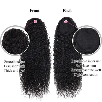 Deep Water Wave Drawstring Ponytail 100% Real Human Hair Extensions Brazilian Remy #1B Natural Black Hairpiece Clip In Pony Tail