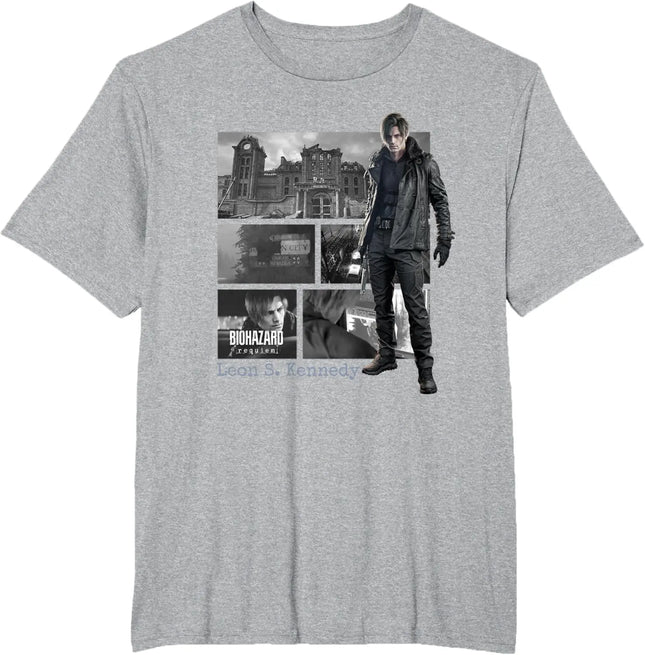 Resident Evil Leon S. Kennedy Requiem T-Shirt RE4 Remake Style Zombie Killer Raccoon City Survivor Horror Game Merchandise