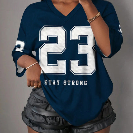  Casual Minimalist Letter NO.23 Graphic T-Shirt For Women Summer Sports Jersey Suitable For Basketball Games Y2k Ladies Clothes