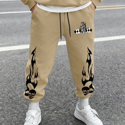 Men's Gothic Skull Flame Lady Figure Rhombus Print Sweatpants Elastic Waist Soft Dark Punk Street Hip Hop Joggers