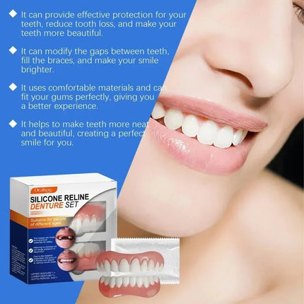 False Teeth One Application, Comfortable New Silicone False Teeth Veneers，No Surgery or Braces Needed.