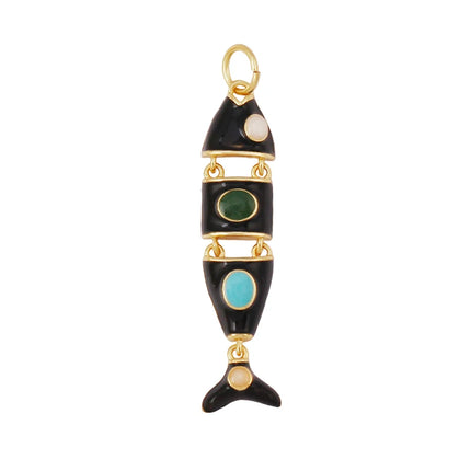 Enamel Fish Bone Squid Marine Sea Dalphin Charm Pendant,18K Real Gold Silver Plated Zircon Jewelry Finding Supplies S87 S75