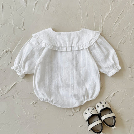 2025 Autumn New Spring and Autumn Baby Ha Yi New Clothing White polka dot doll collar design Pure cotton cute and cute baby jump