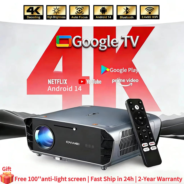 4K UHD Video projector 4000 ANSI Official Netflix Google TV Android 14 Projector Native 1080P wifi autofocus TOF Movie Home Theater