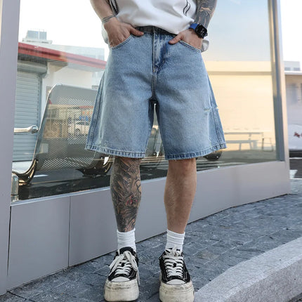 Washed Denim Jorts Shorts Men's Summer Streetwear Fashion Hip Hop Casual Loose Denim Wide Leg Short Baggy Jeans Pant Shorts