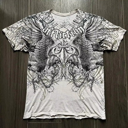 Affliction Out Of Print Short Sleeves Woman Hip Hop Black T Shirt Couple Y2K High Street Pure Cotton Tops Aesthetic Clothes
