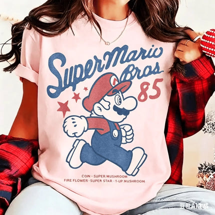 Anime Super Mario Bros '85 Vintage T-shirt Birthday Gift T-shirt 2026Summer New Men's Women Y2K Hip-hop Cotton Oversized T-shirt