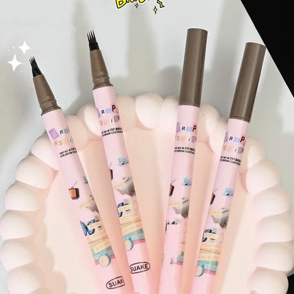 4 Colors Eyebrow Pen Waterproof 4 Fork Tip Eyebrow Tattoo Pencil Cosmetic Long Lasting Natural Dark Brown Liquid Eye Brow Pencil
