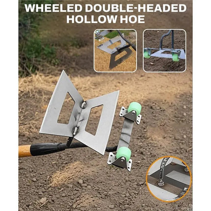 ABYN-Dual-Head Steel Weeder For Garden Manual Push Weeding Tool Wheeled Hoe Design