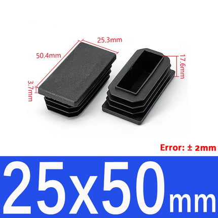 Black Plastic Square Oblong Pipe Plug 13x13mm~100x100mm Insert Table Chair Furniture Foot Cover Anti Slip Blanking End Cap