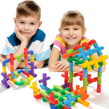 Pipe Building Toys, Early Learning Educational Tubular Pipes, Kids Building Blocks, STEM Toys for 3 Year Old + Boys and Girls