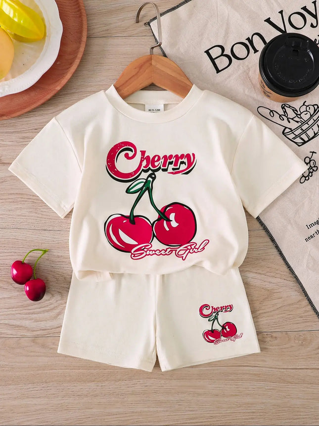 Two-Piece Set for Baby Girls: Summer Fashion Patterned Round-Neck Short-Sleeve Top + Personalized Printed Pattern Pants. Outing and Daily Wear Set. Cute, Soft, and Comfortable Clothing for Baby Girls