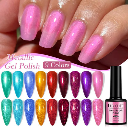 7ml Metallic Gel Nail Polish Red Chrome Effect Soak Off Varnish Semi-Permanent Nails Art Manicure Base Top Coat and Magnetic