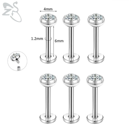 ZS 6-13PCS/LOT 16G Stainless Steel Lip Labret Piercing Set Crystal Monroe Lip Stud Ear Tragus Helix Cartilage Piercing 6/8/10mm