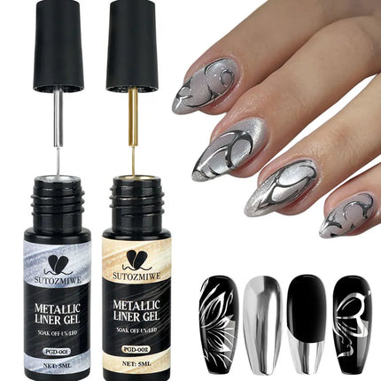 5ml Metallic Gold Silver Nail Liner Polish Mirror Chrome Effect Painting Nail Gel Polish 3D French Soak Off UV/LED Striper Gel @