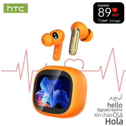 HTC NE46 Sports Wireless Bluetooth Headphones with Heart Rate Monitor LED Touchscreen Noise Reduction In-Ear AI Translator Earbu