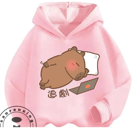 Kids Capybara Street Casual Hoodie Boys Girls Autumn Winter Cute Kawaii Fashion Cartoon Outdoor Tops 3 14 Years