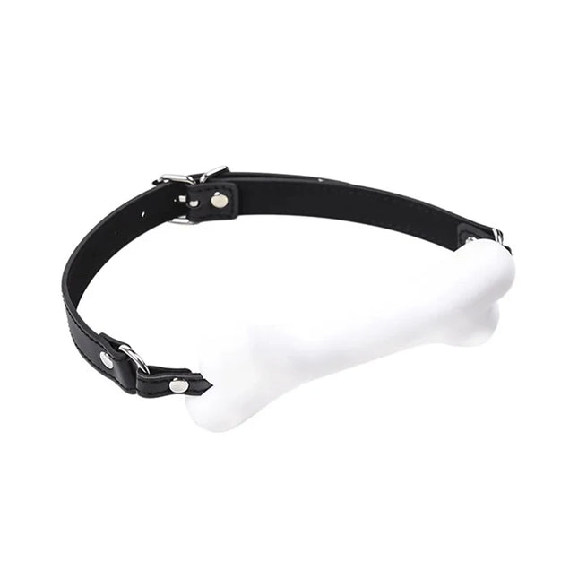 BDSM Silicone Bone Gag with Red Stitching Puppy Play Pet Play Role Play Adjustable Leather Strap Bondage Adult Toy for Couples