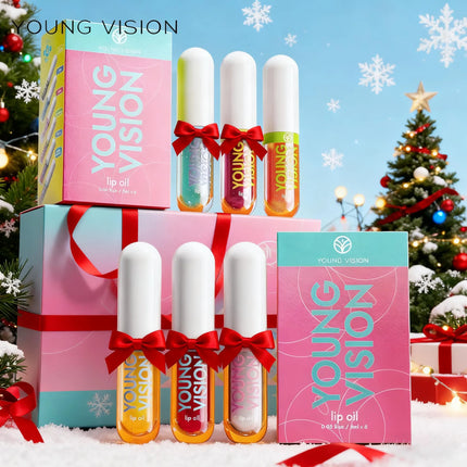 YOUNG VISION 6-Color Refreshing Fruit Flavored Moisturizing Lip Oil Set Colorful, Hydrating, and Moisturizing Lip Gloss