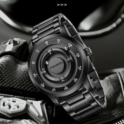 FOXBOX Watch Planet Design Fashion Floating Magnetic Pointer Free Ball Bearing Creative Simple Waterproof Quartz Watch for Men