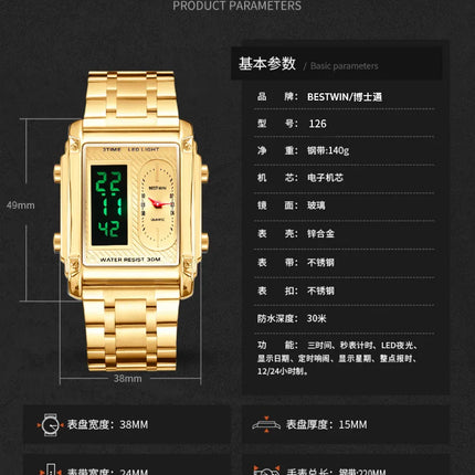 Men Wrist Watches Top Brand Luxury Relogio Masculino Stainless Steel Band Watch For Male Clock Men Dual Display Wrist Watch