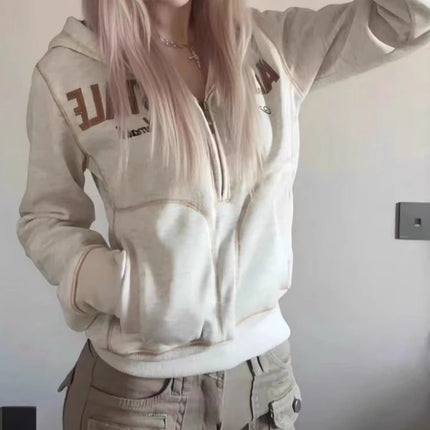 Japanese Y2K Punk Subculture Jacket Women Oversized Zip Up Hooded Sweatshirt Sexy Casual Vintage Streetwear Fashion Chic Clothes