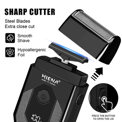 HIENA Men's Electric Shaver, Reciprocating Razor with LED Display, USB Rechargeable Portable Beard Trimmer for Travel