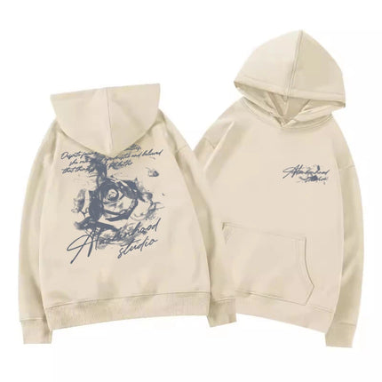 Letter Rose Print Hoodie Men Women Outdoor Street Sports Casual Fashion Trend Long-sleeve Sweatshirt Autumn Winter Top Clothes