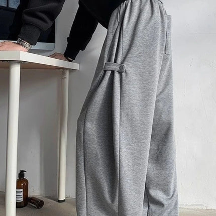 Men’s Grey Deconstructed Cargo Pants Heavyweight Oversized Wide Leg Trousers Floor Length Casual Streetwear for Spring Autumn