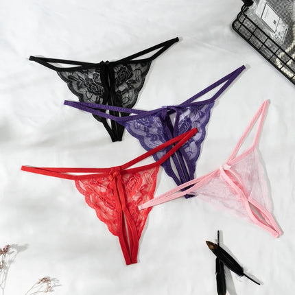 2Pcs/Set Women's Sexy Lace Transparent Lingerie Set Bikini Low-Waisted Thong Pants Dating Pajama Set