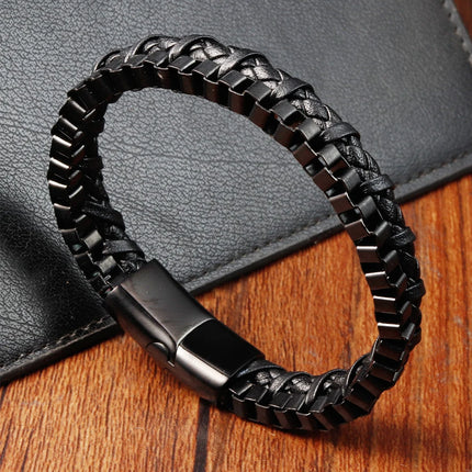 Classic Stainless Steel Leather Bracelet For Mens Chain Wristband Business Charm Jewelry Accessories for Dad Boyfriend