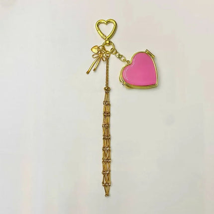 Cross border metal stainless steel lipstick mesh bag pendant gold silver heart shaped  keychain  Accessories Net Pocketg Charm