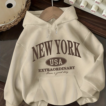 Casual Stylish Women'S Hoodie with Letter Print Long Sleeve Pullover with Kangaroo Pockets Comfortable Stylish Minimalist Design