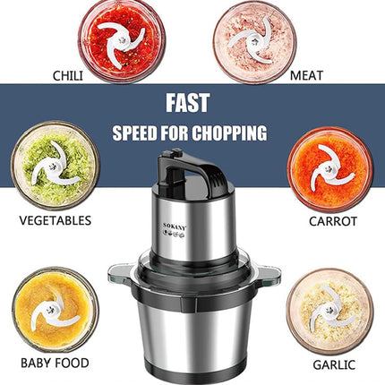 1pc electric kitchen knife with stainless steel bowl, 2 speed meat grinder with 4 blades for meat and onions.