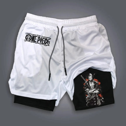 2025 One Piece Luffy Anime Mens Gym Shorts Summer Y2k Streetwear Fitness Sports Pants Breathable  Double-layer Shorts Sportswear