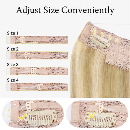 Sunmofavo Wire Halo Hair Extensions Real Human Hair Fish Line with 4 Secure Clips Golden Ombre Gradient for Women Daily Wear