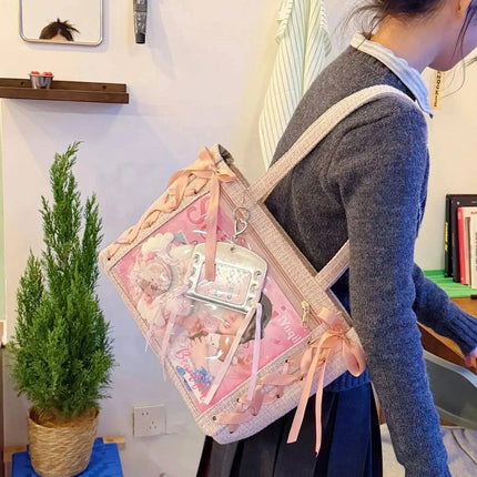 New Y2K Cute Japanese Ita Bag Lolita Girl Transparent Shoulder Tote Bag Large Capacity Crossbody Casual Bag DIY Display Handbags