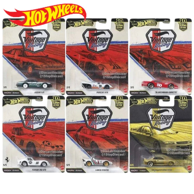 Hot Wheels Premium Culture Vintage Racing Jaguar Xjs 1:64 Porsche Corvette Ferrari 250 Lancia Nissan Diecast Alloy Cars Gifts