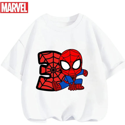Marvel Summer Children's 100% Cotton T-Shirt Comfortable Soft Fabric Classic Cartoon Spider-Man Pattern Suitable for Both Boys and Girls