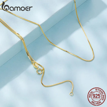 BAMOER Solid Gold Over 925 Sterling Silver Chain Necklace for Women Teens DIY, 0.8mm Box Chain Super Thin & Strong Basic Chain